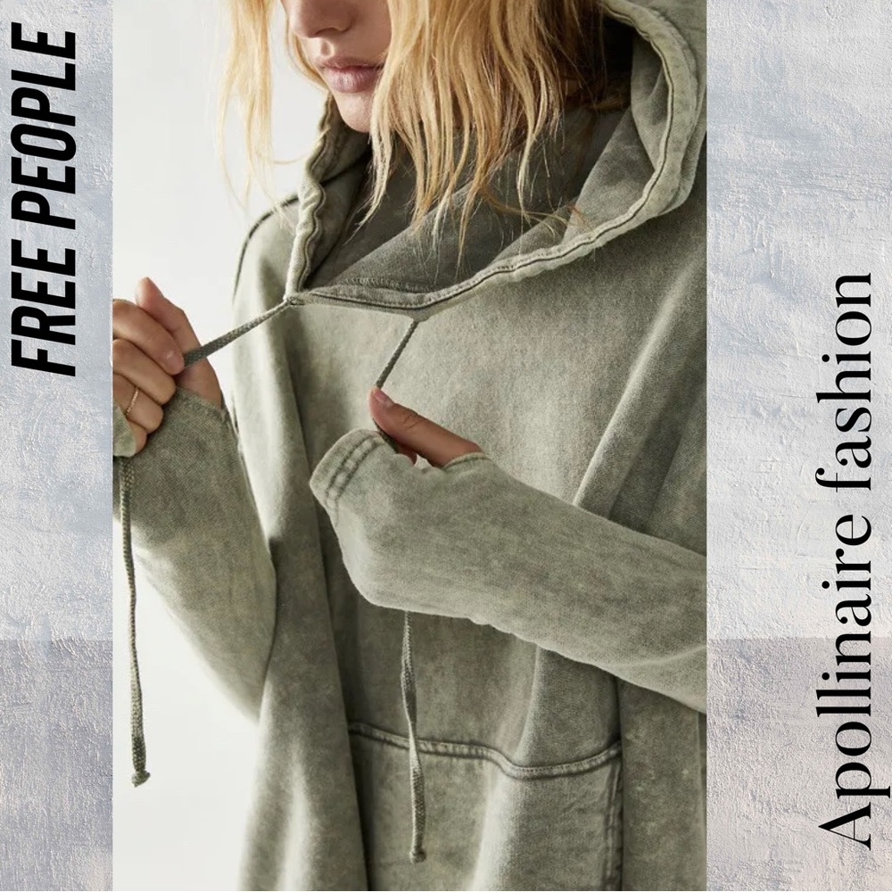 FREE PEOPLE EXTREME WASHED HOODIE IN ARMY NEW MEDIUM TUNIC HIGH LOW DRESS - Picture 8 of 12